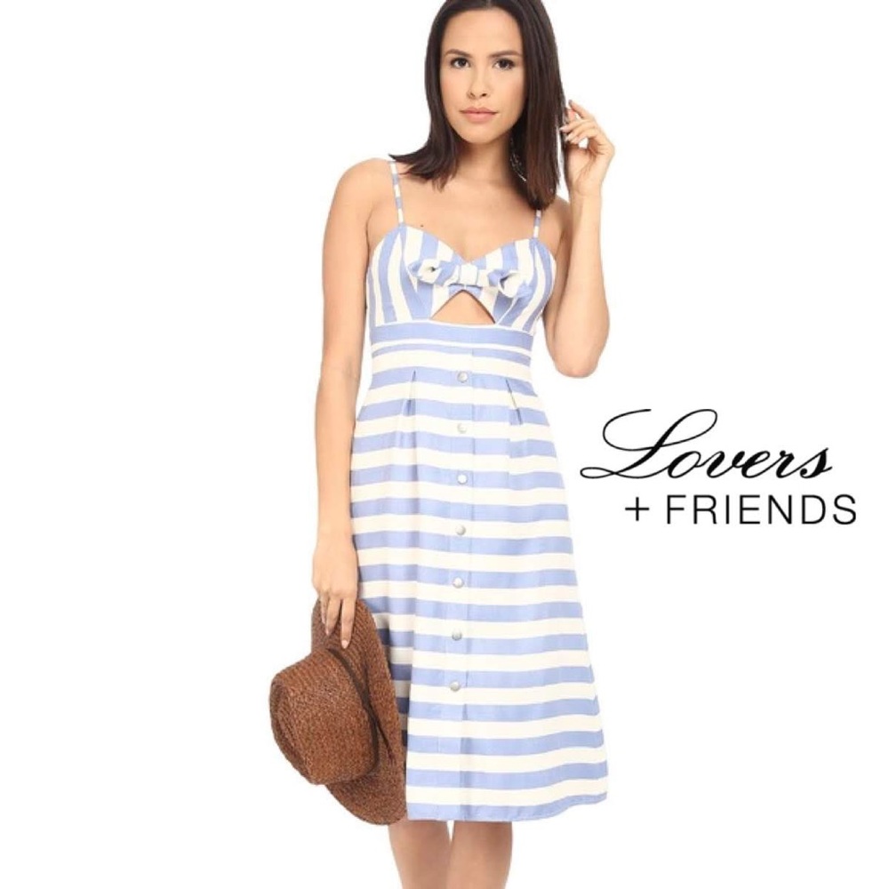 Lovers + Friends Striped Blue Ocean Waves Dress, M - Picture 1 of 8